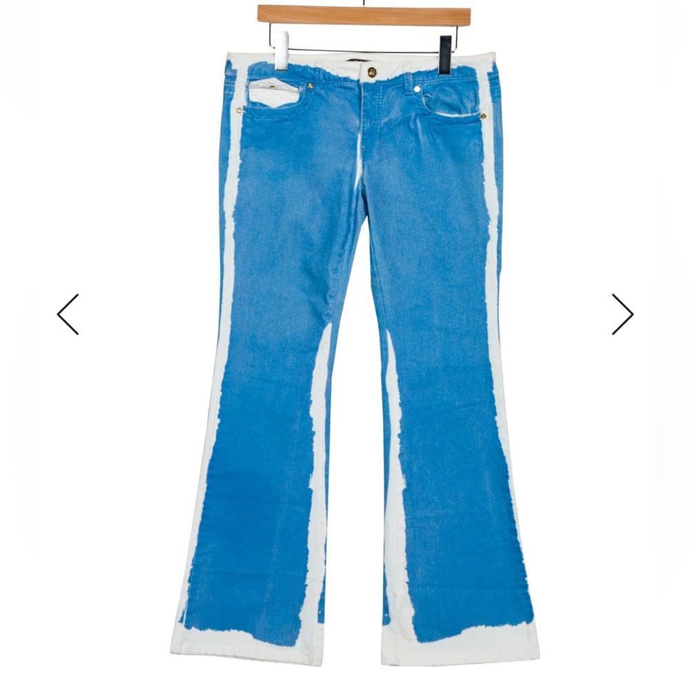 Roberto cavalli vintage low rise flare blue and white pants y2k